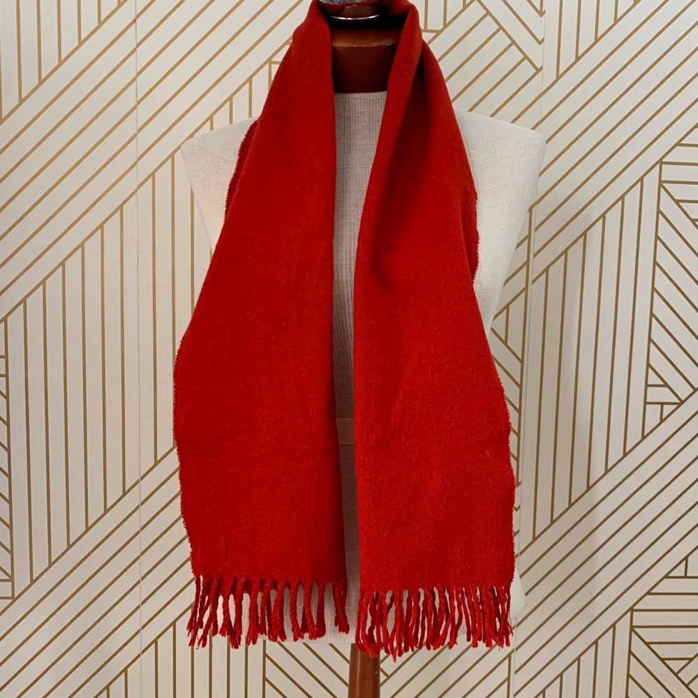 Brooks Brothers 100% Cashmere Scarf fringe red made in Scotland raw hem unisex